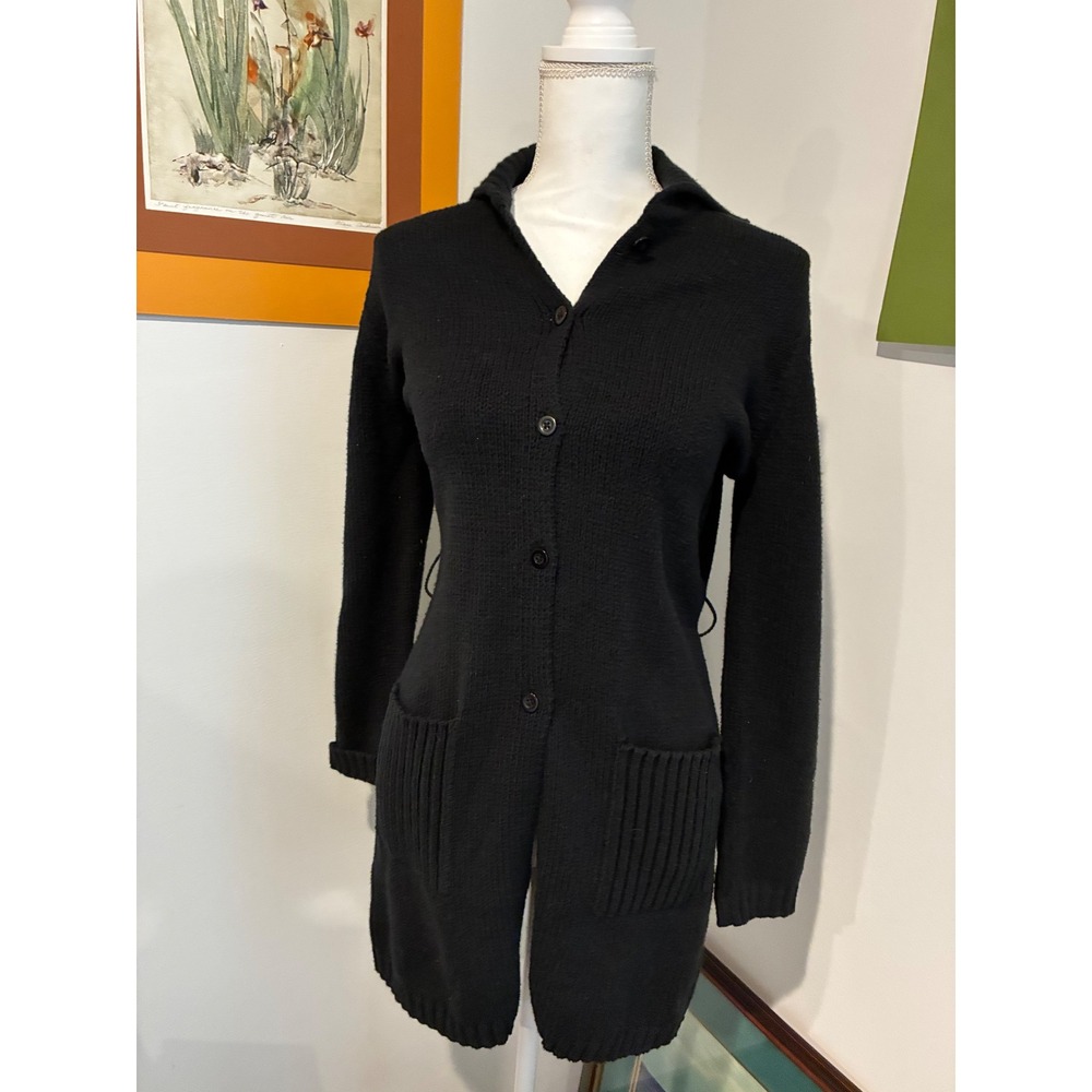 Vintage 90s St John's Bay Black Long Cardigan Petite Small Coastal Minimalist